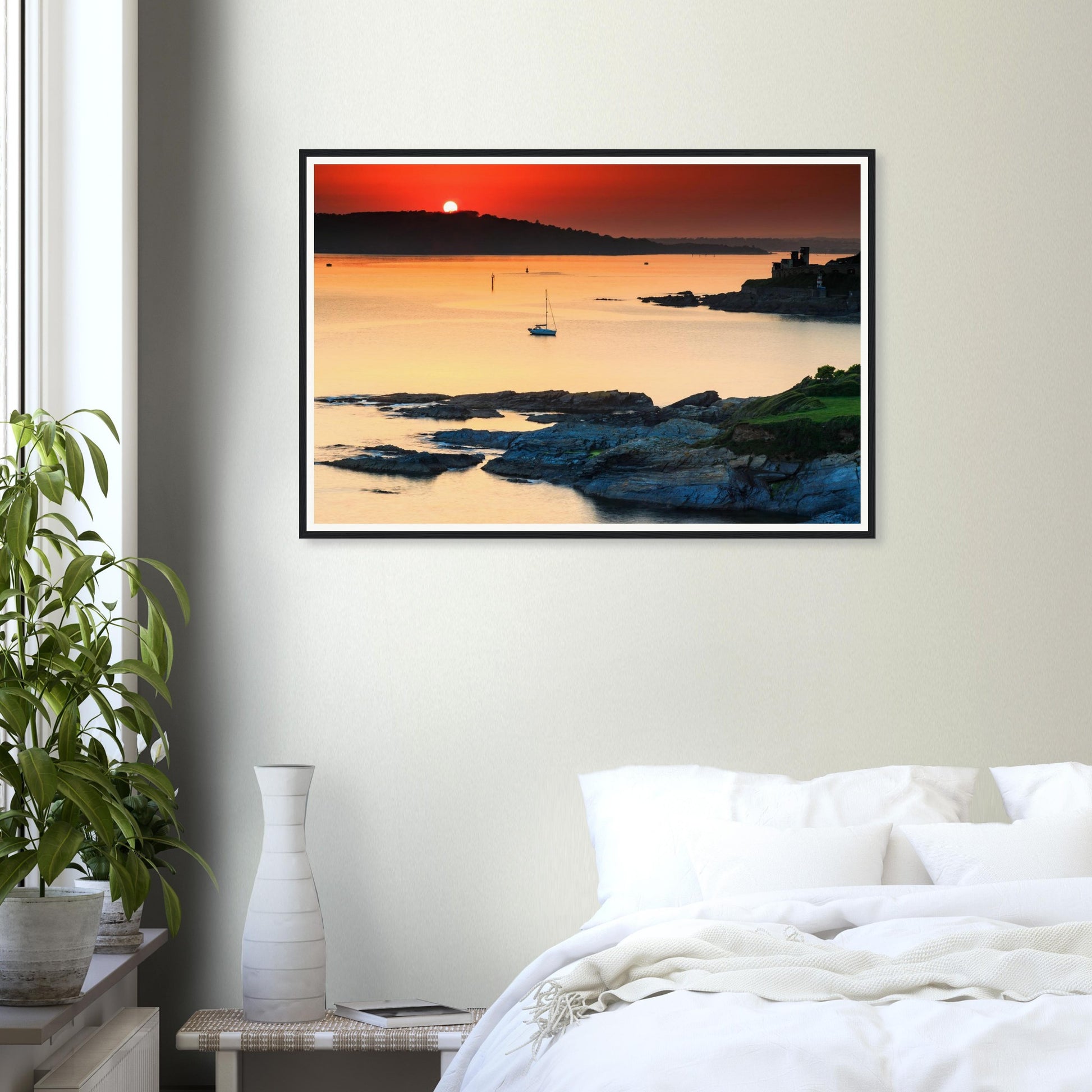 Scenic sunset landscape framed print of Plymouth Sound, Devon