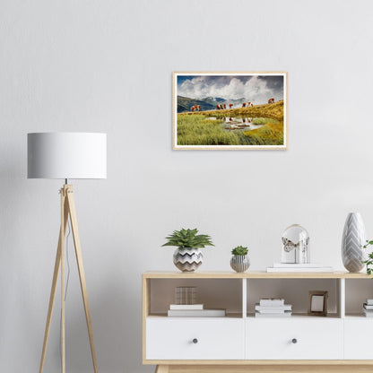 Scenic framed wall art of Resterhöhe mountains with grazing cows