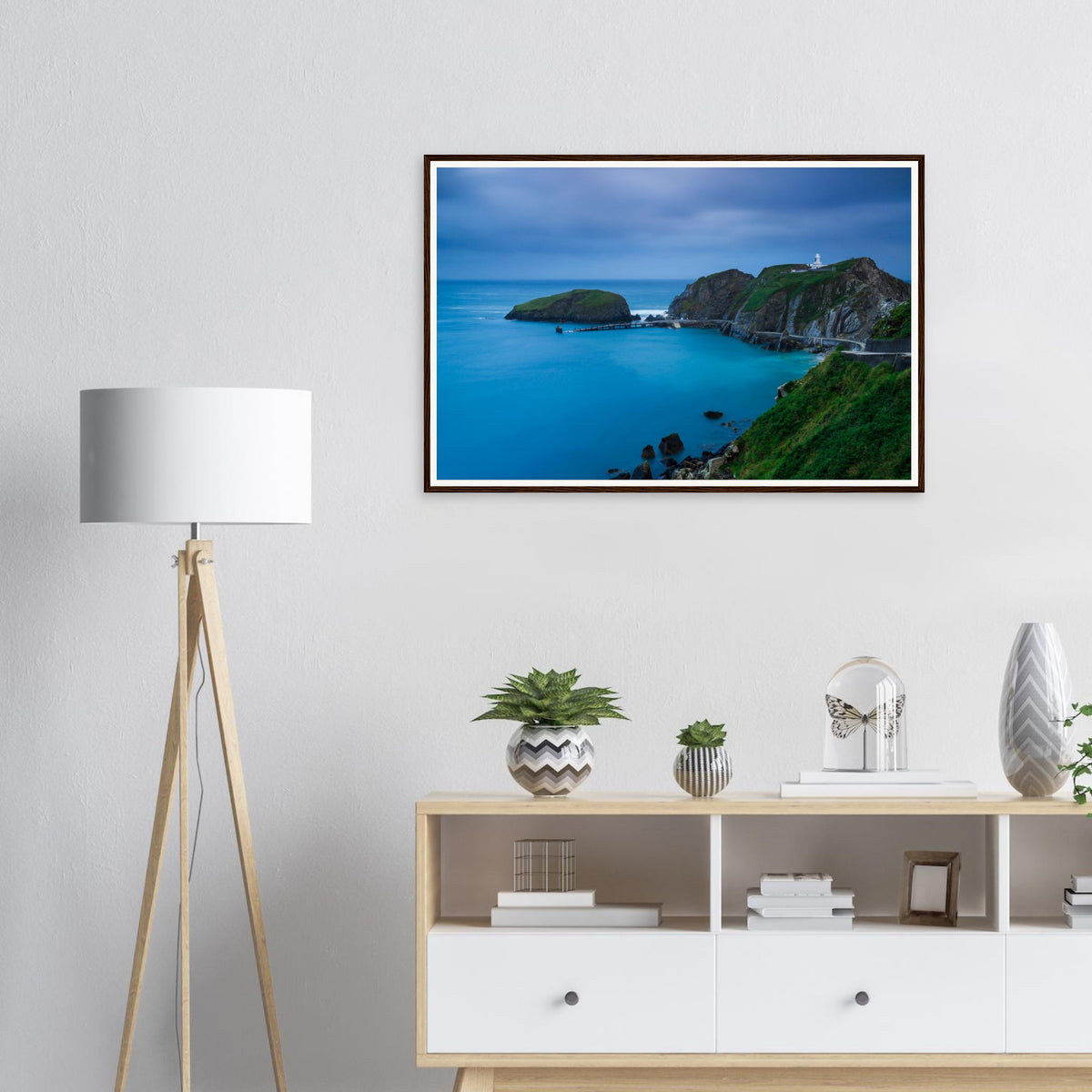 Scenic framed wall art of Lundy Island dusk landscape