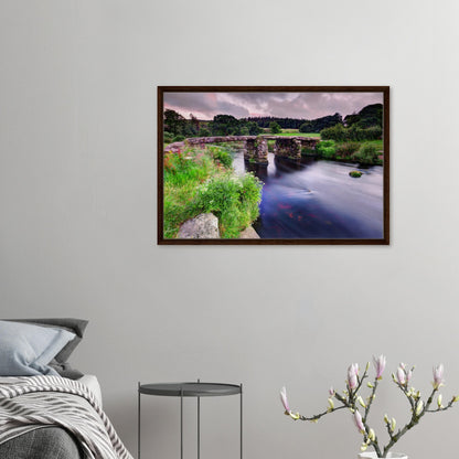 Dartmoor bridge and silky stream in long exposure framed canvas