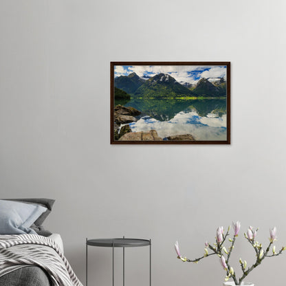 Scenic wall art with cotton cloud reflections and peaks