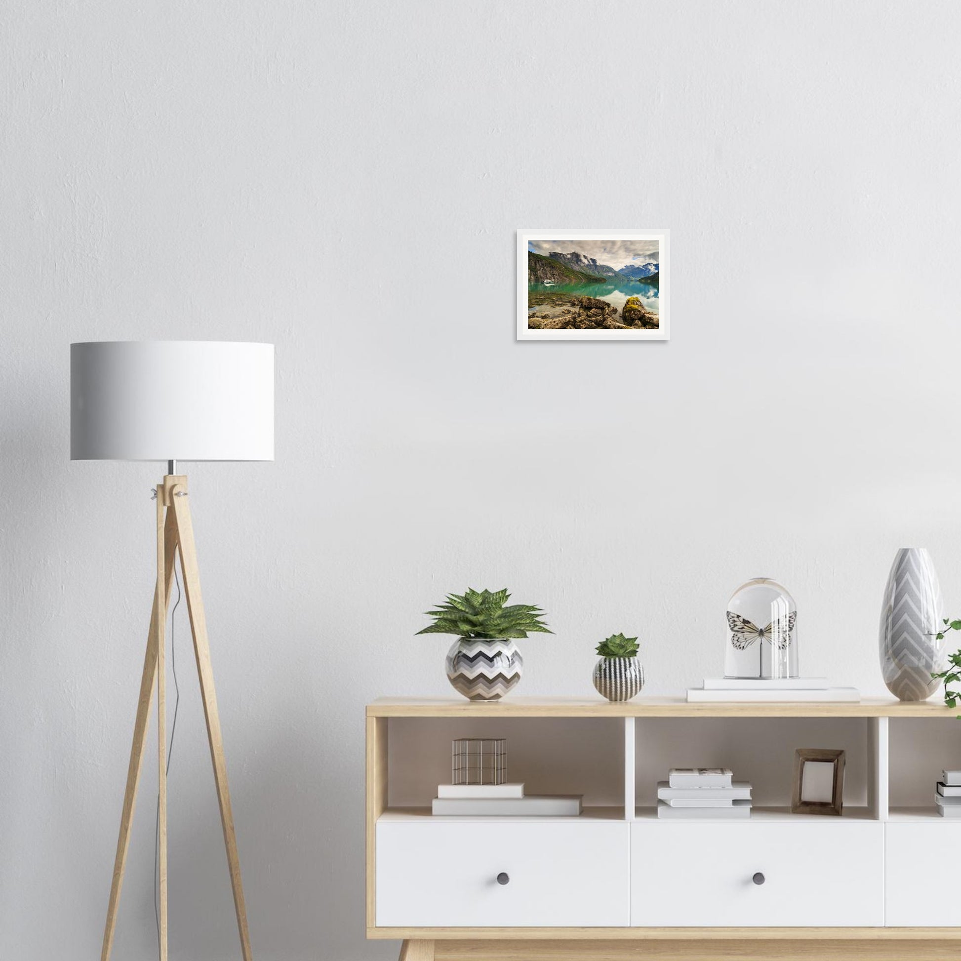 Tranquil framed wall art of Strynevatnet Lake Norway with reflections