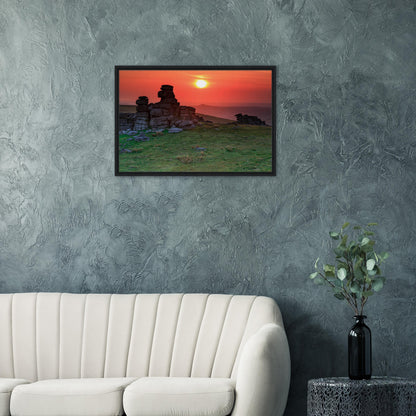 Devon moorland canvas with sunset-lit granite formations