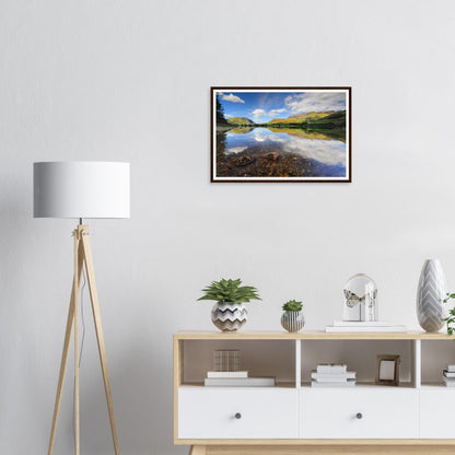 Serene Buttermere reflections of clouds and mountains framed print