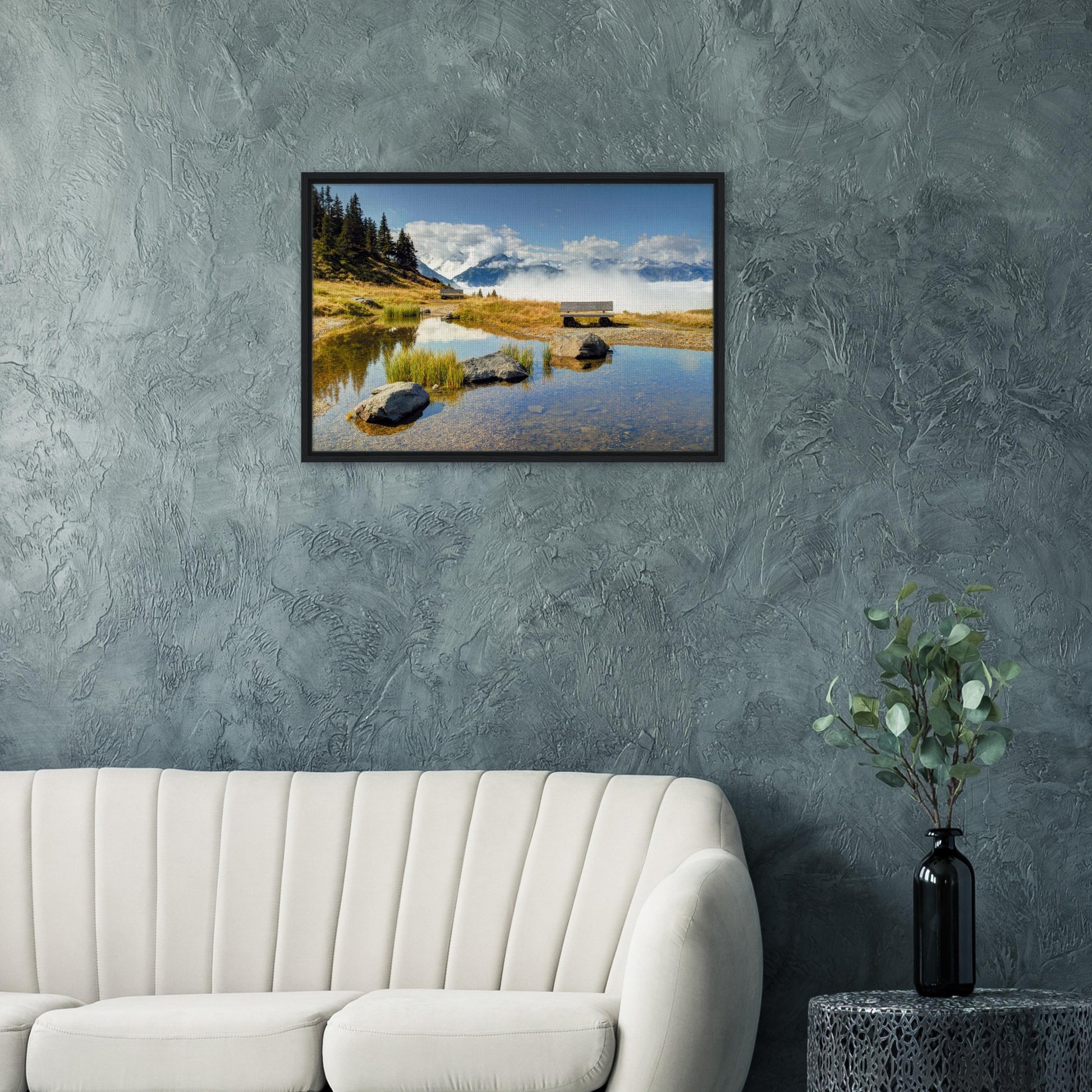 Alpine framed canvas of Resterhöhe’s peaceful pond and sky