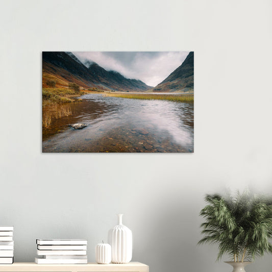 Loch Achtriochtan canvas print with misty Highland mountains