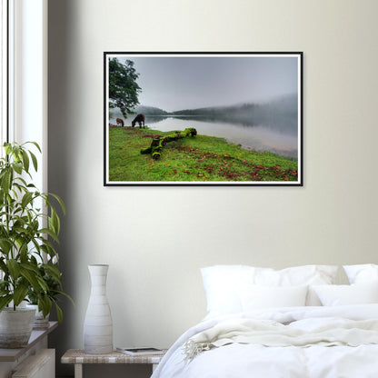 Soft mist over still waters at Burrator Reservoir in Devon
