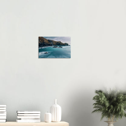 Cornwall coastal canvas art with moody skies over Mullion Cove