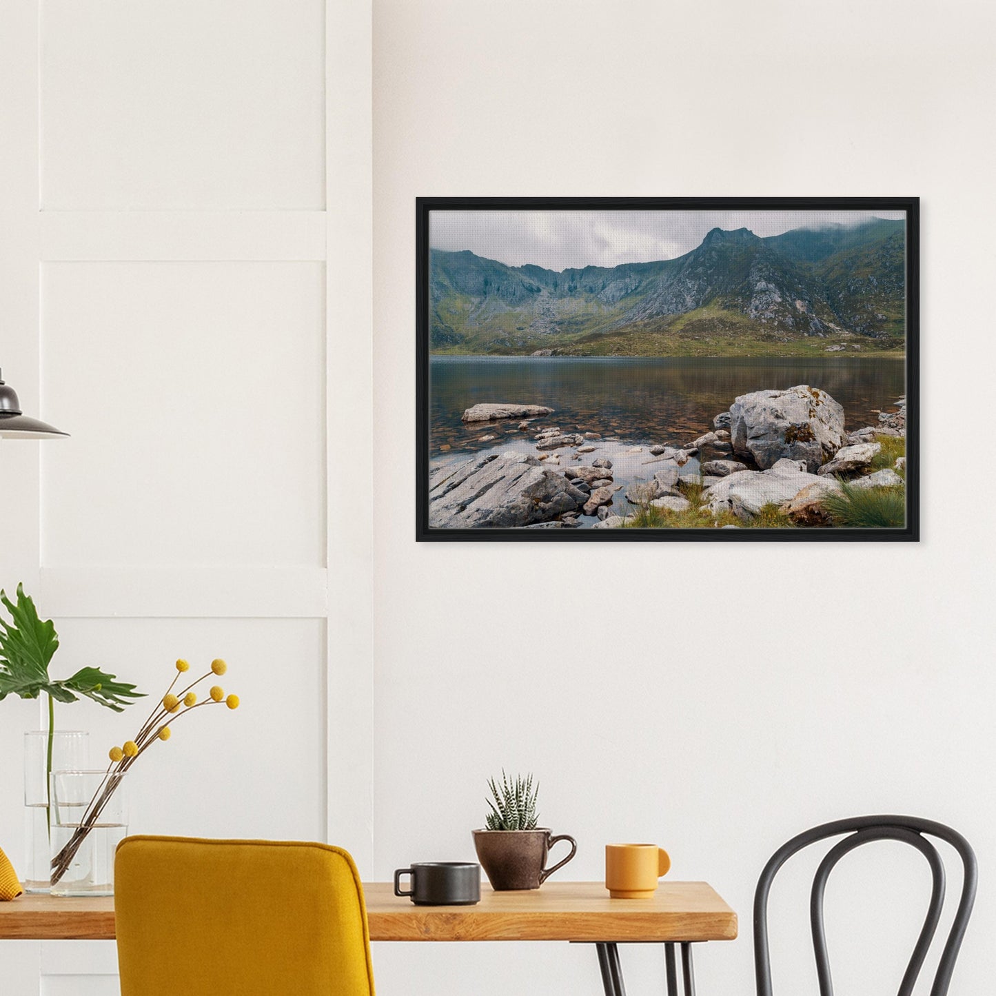 Framed print of Llyn Idwal in golden light