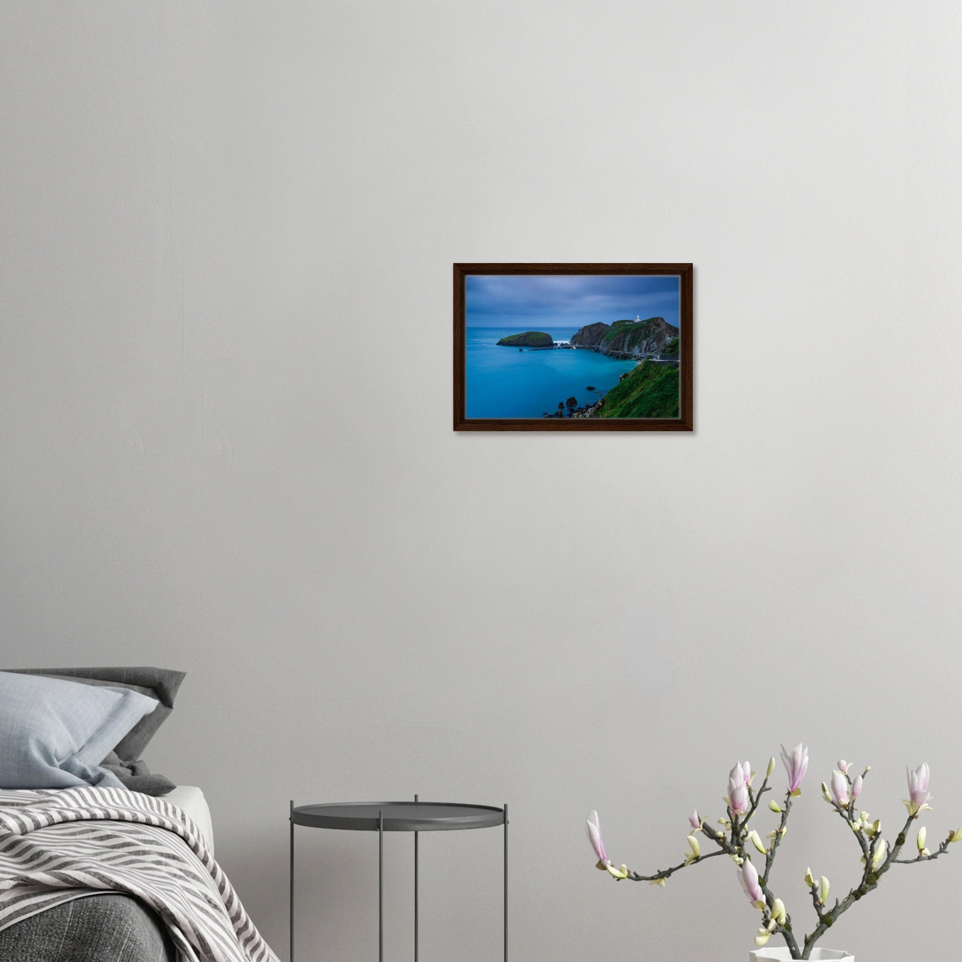 Framed canvas showing Lundy Island lighthouse and Landing Bay