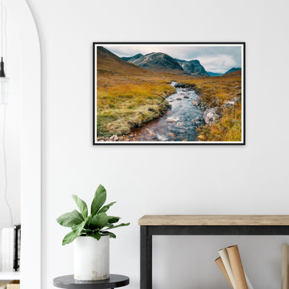 Stream meandering through Glencoe framed landscape print