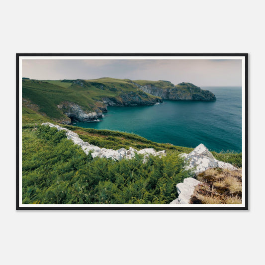 Scenic framed wall art of Trethevy Tintagel cliffs and sea