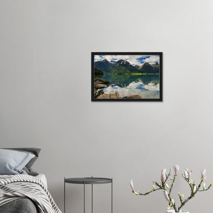Panoramic canvas of Strynevatnet Lake and dramatic backdrop