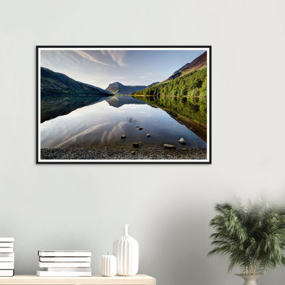 Lake District framed art of Buttermere reflections and fells