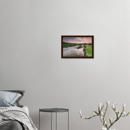 Tranquil sunrise scene at Cadover Bridge in framed wall art