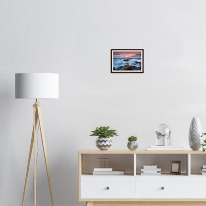 Framed print of Heybrook Bay with fiery evening sky