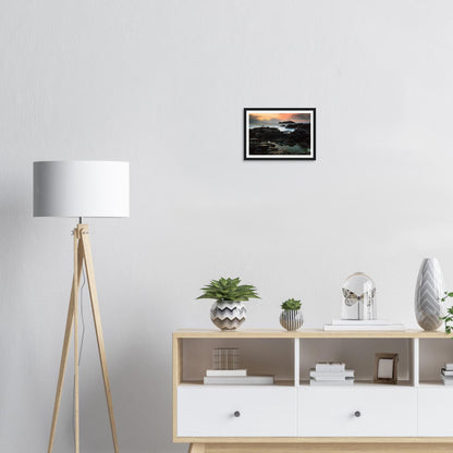Atmospheric golden hour framed print of Godrevy Lighthouse
