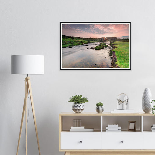 Framed print of sunrise at Cadover Bridge in Dartmoor National Park