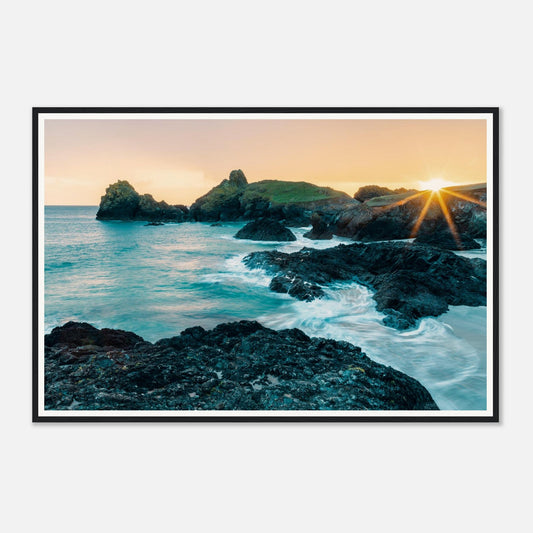 Scenic framed wall art of Kynance Cove cliffs and sea