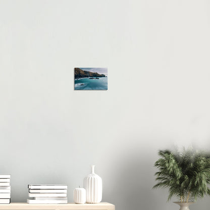 Misty sea and rugged cliffs at Mullion Cove in canvas format