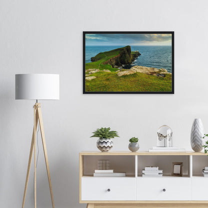 Tranquil grass and rugged cliffs at Neist Point in wall art