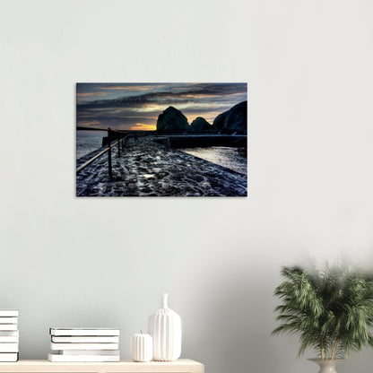 Tranquil Cornish harbour view with sunset light in wall art