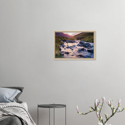 Lake District framed print of golden hour over Honister Pass