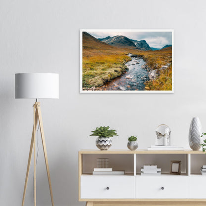 Towering peaks above Glencoe framed landscape wall art