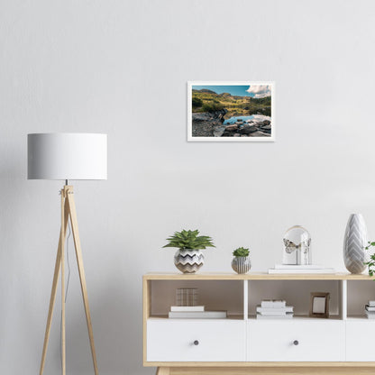 Tranquil framed print of Llyn Llywelyn in Snowdonia Wales