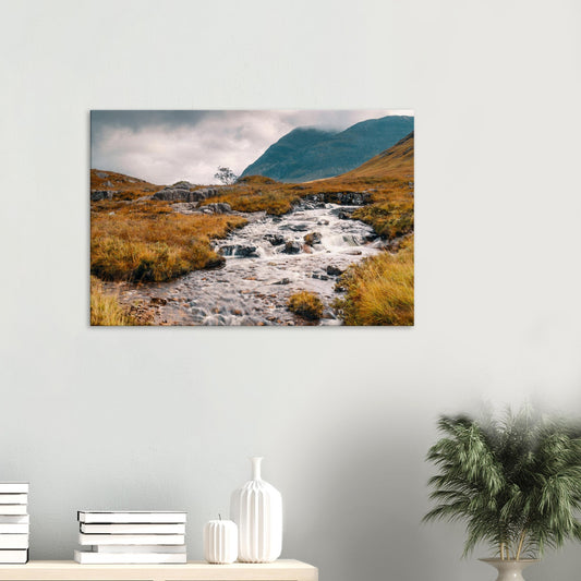 Glencoe Valley canvas print with cascading Highland stream