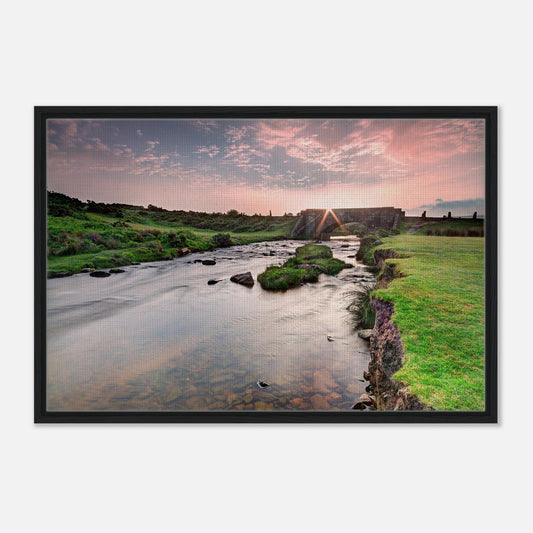 Warm tones over historic bridge and river in Dartmoor wall art