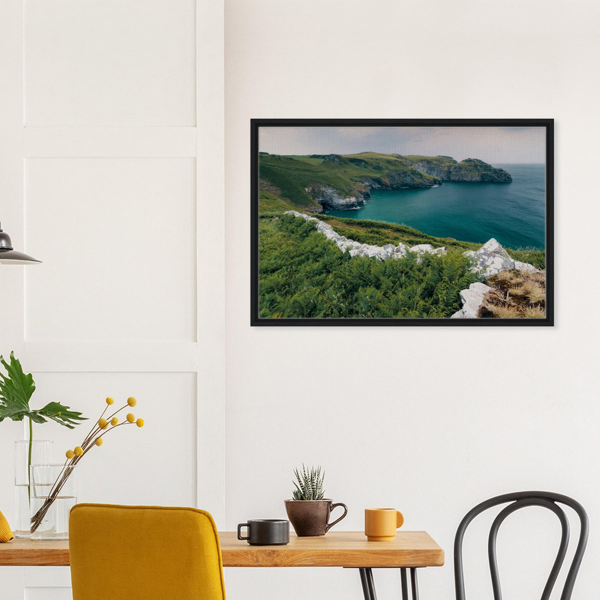 Blue sea and green land art print