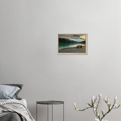 Framed print of Innvikfjorden’s glassy surface at sunset