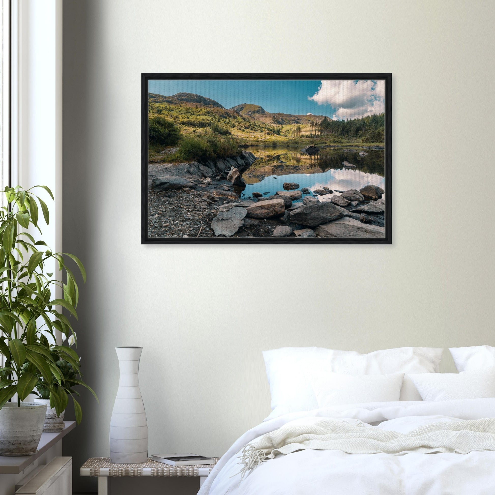 Framed landscape art of Snowdonia’s still waters