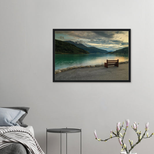 Framed canvas of Innvikfjorden with sunset reflections in Norway