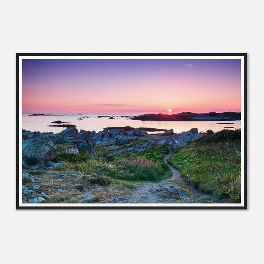 Radiant sunset glow over Lihou Island with tide pools framed print