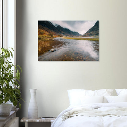 Brooding mountains over Loch Achtriochtan in Glencoe canvas