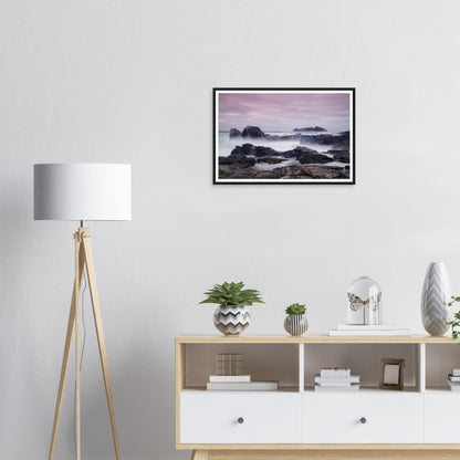 Serene pastel sunset at Godrevy Lighthouse in Cornwall framed art