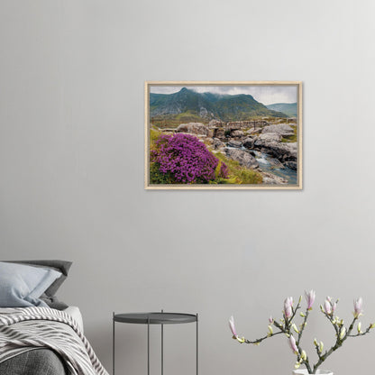 Framed canvas of wildflowers and mountain scene