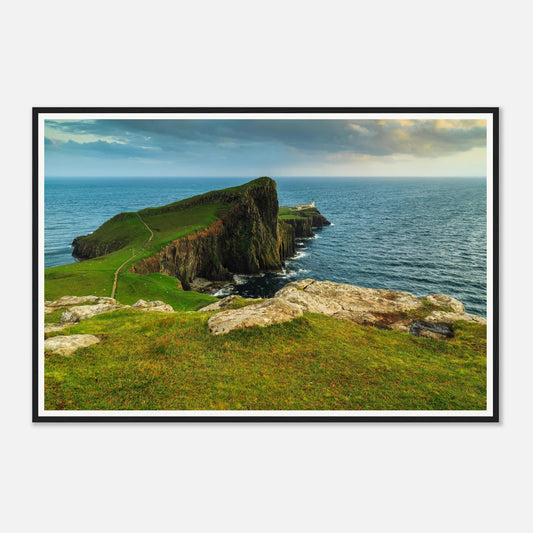 Scenic framed wall art of Neist Point lighthouse and cliffs