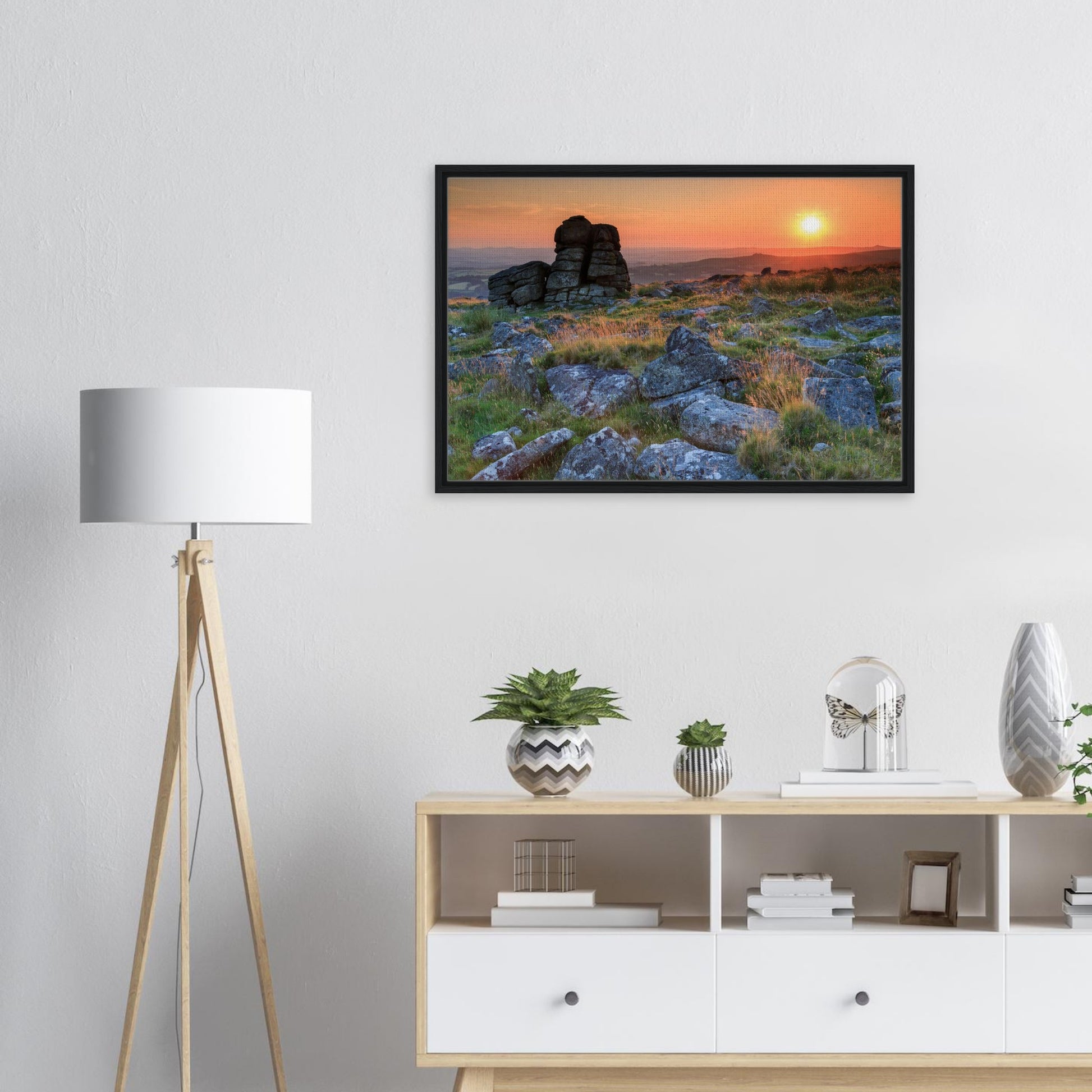 Sunset view of Leeden Tor and rolling Dartmoor landscape