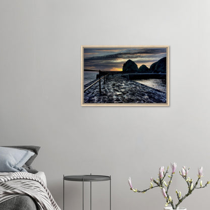 Framed canvas print of peaceful sunset at Mullion Cove