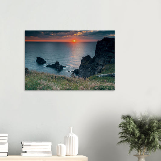Trethevy sunset canvas print with golden sea reflections