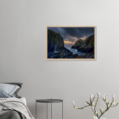 Evening light on Mullion Cove rocks in coastal wall art