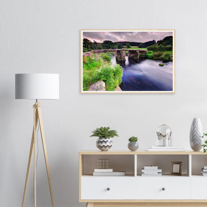 Rustic Dartmoor National Park scene with stone clapper bridge
