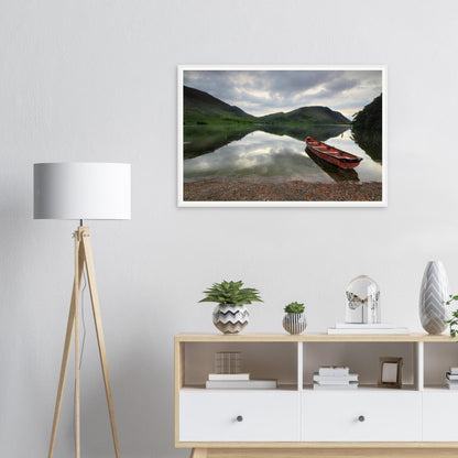 Crummock Water framed wall art with soft clouds and reflections