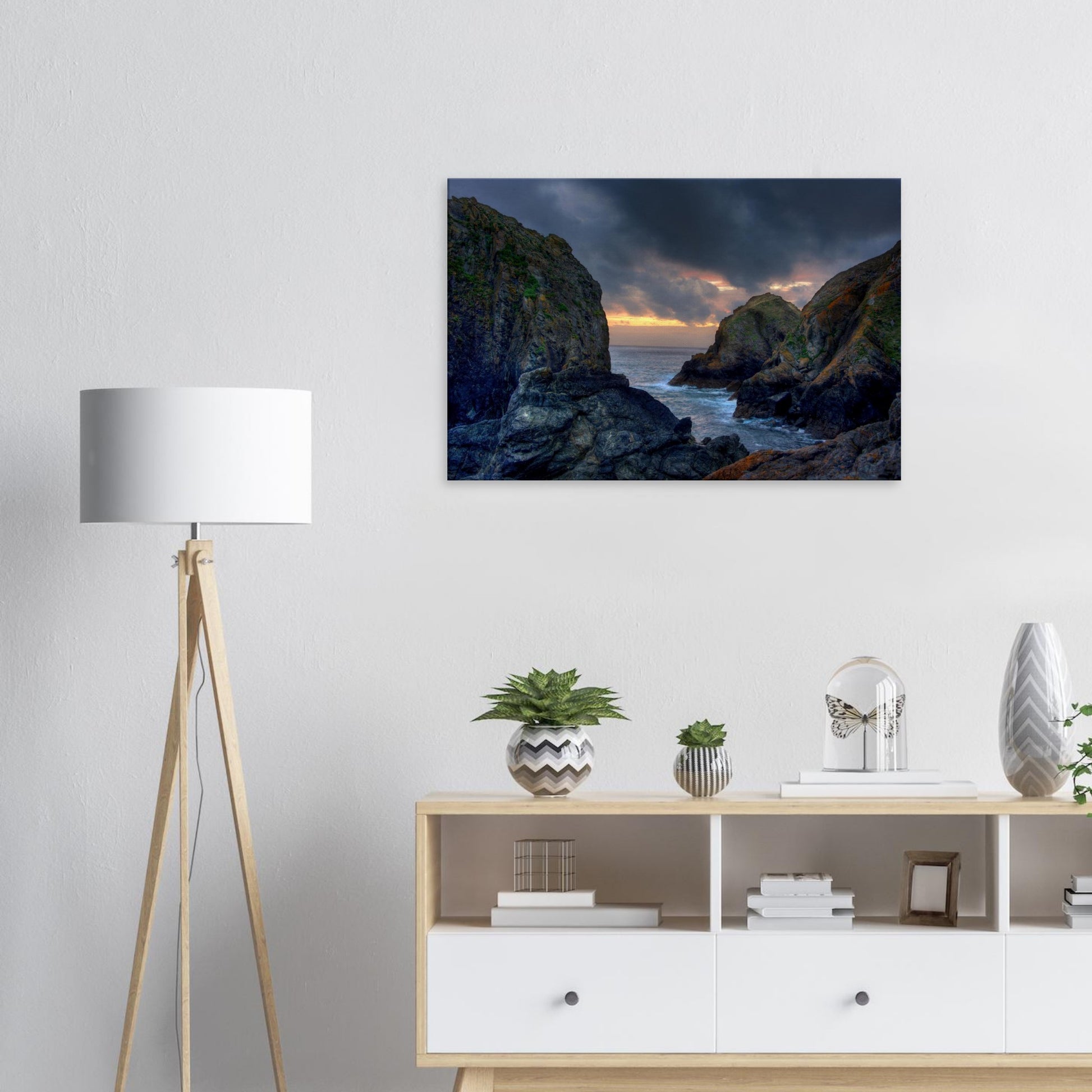 Fine art canvas of Mullion Cove at end of day
