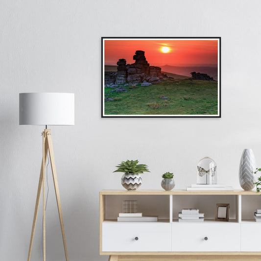 Framed print of Great Staple Tor at sunset in Dartmoor National Park