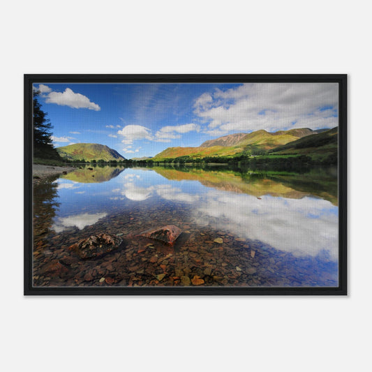 Buttermere reflections and pebbled lakebed in Lake District wall art