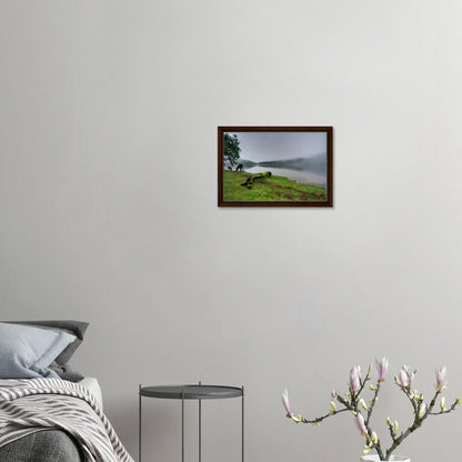 Ethereal morning mist over Burrator Reservoir in framed print